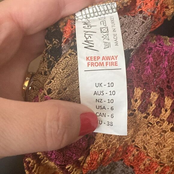 NWOT Nasty Gal Crochet Fuchsia Pink Tan Stripe Short Sleeve Maxi Dress - Picture 8 of 11